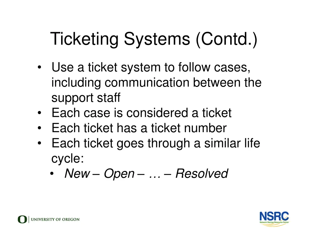 ticketing systems contd