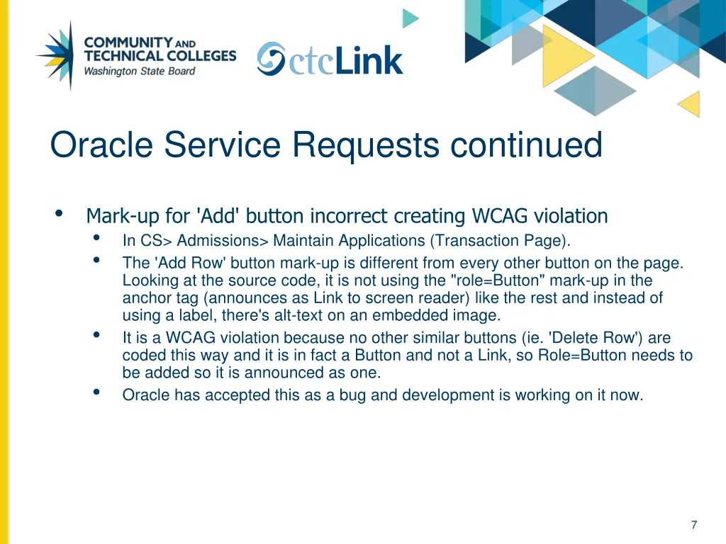 oracle service requests continued