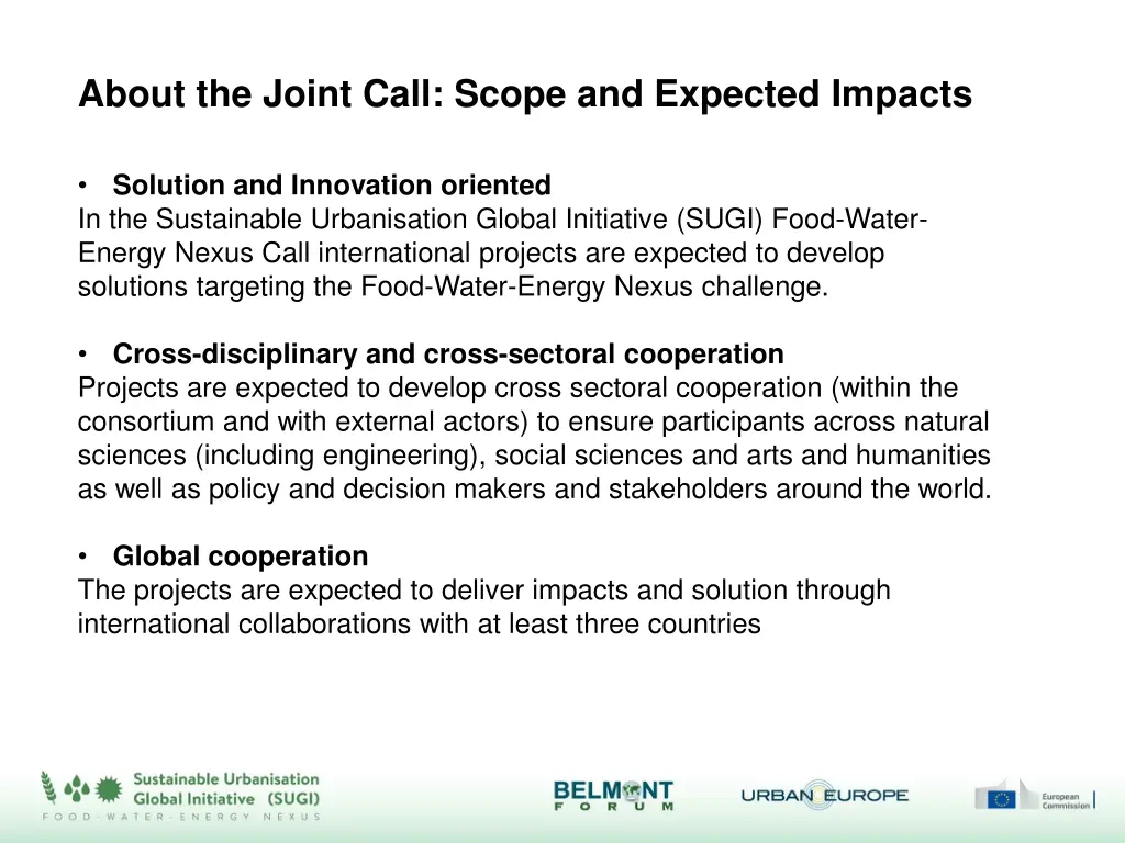 about the joint call scope and expected impacts
