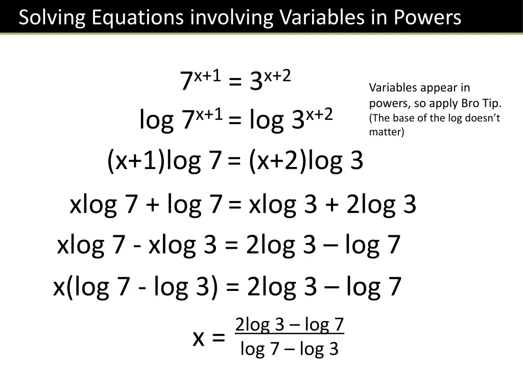 solving equations involving variables in powers