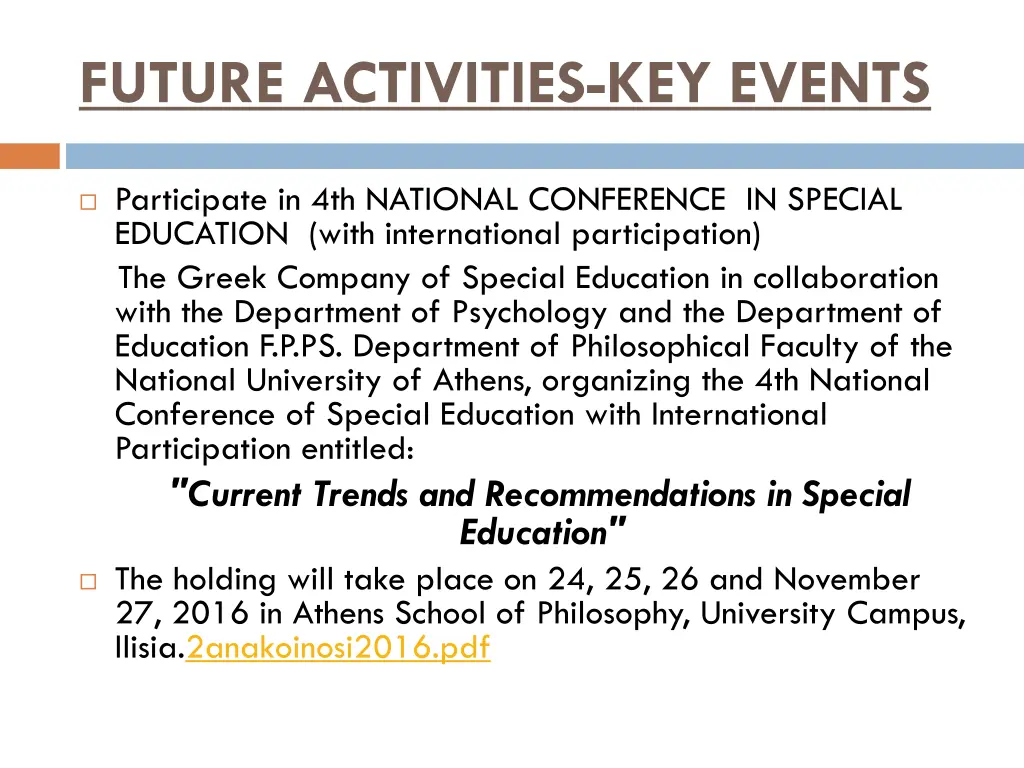 future activities key events 1