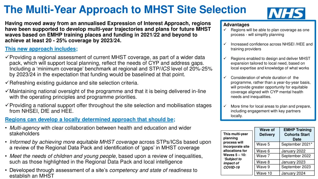 the multi year approach to mhst site selection