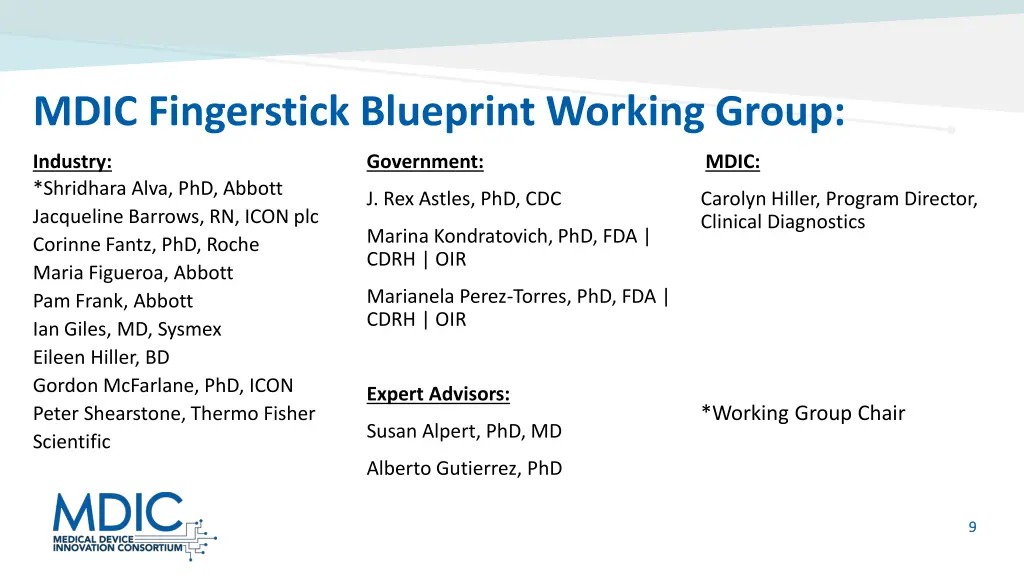 mdic fingerstick blueprint working group