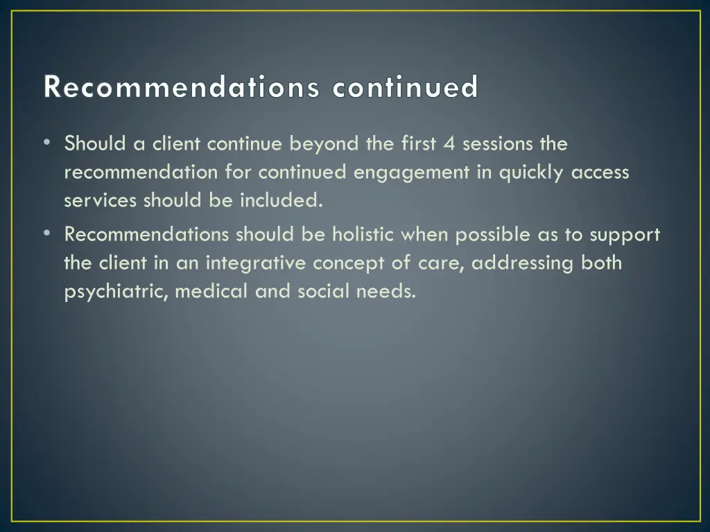 recommendations continued