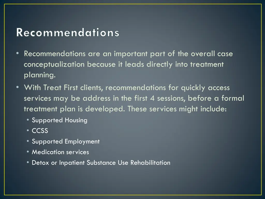 recommendations