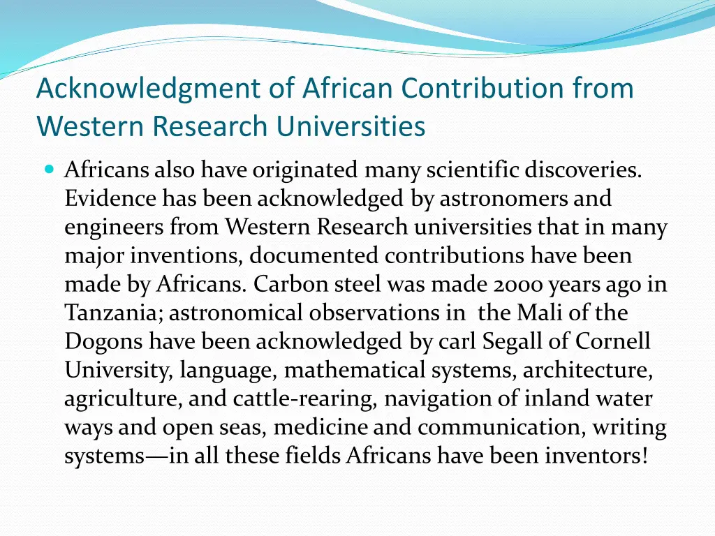 acknowledgment of african contribution from