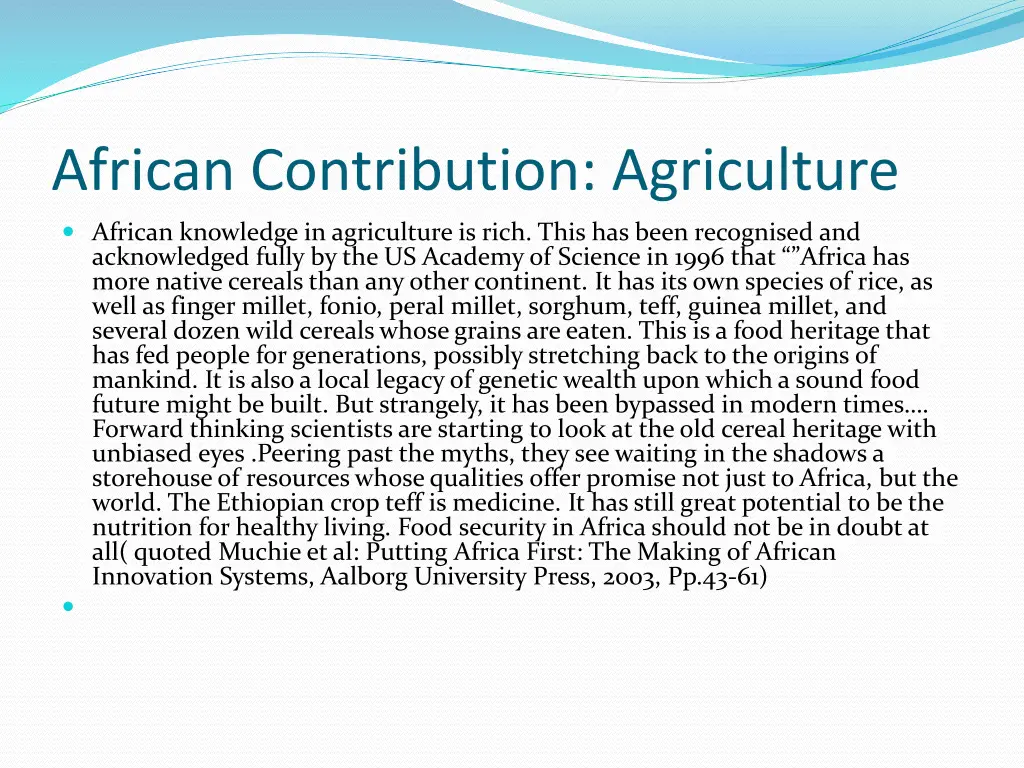 african contribution agriculture