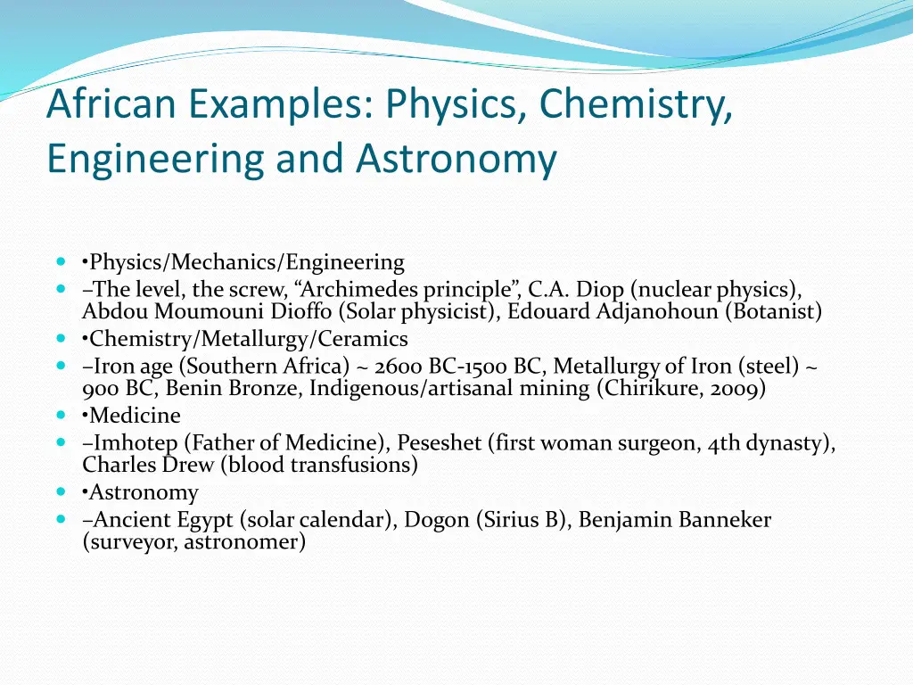 african examples physics chemistry engineering