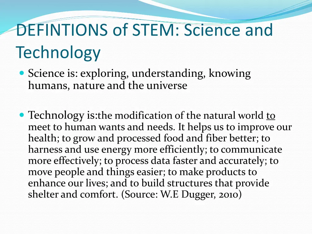 defintions of stem science and technology science