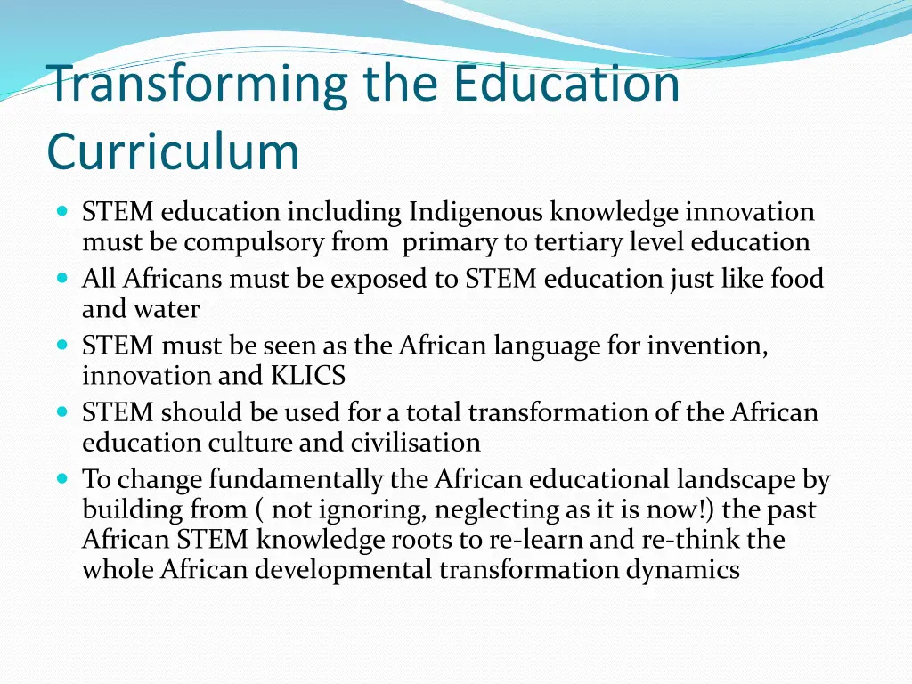 transforming the education curriculum