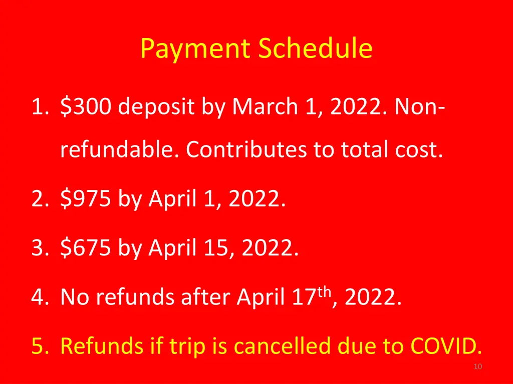payment schedule