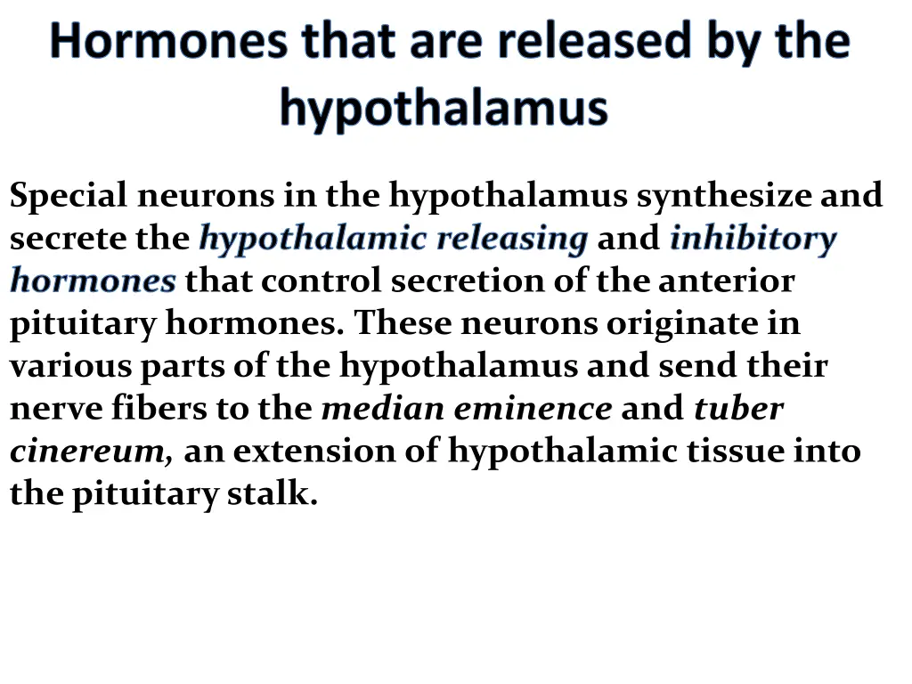 hormones that are released by the hypothalamus