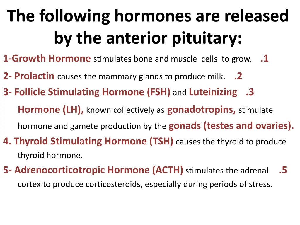 the following hormones are released