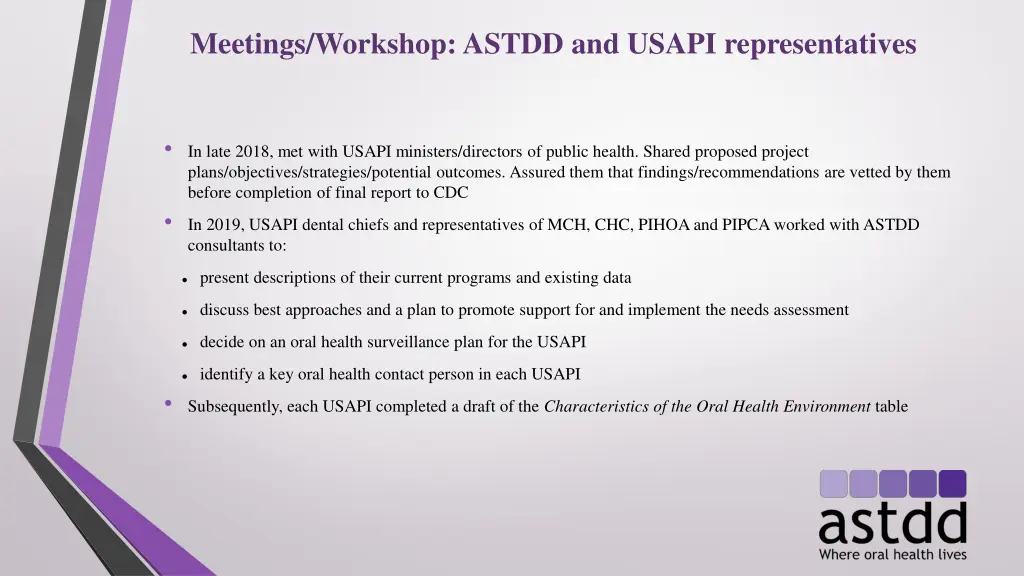 meetings workshop astdd and usapi representatives