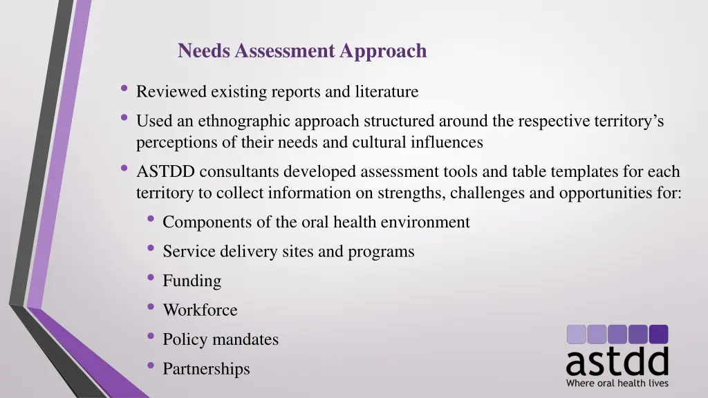 needs assessment approach reviewed existing