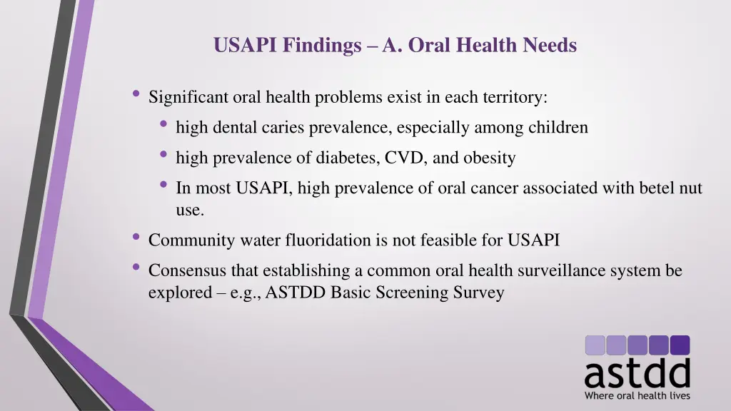 usapi findings a oral health needs