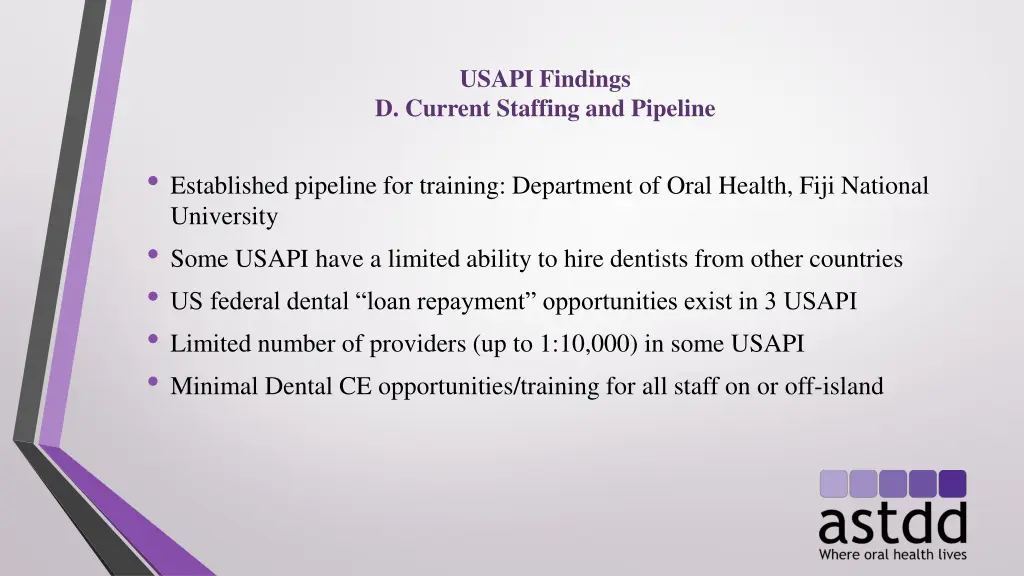 usapi findings d current staffing and pipeline