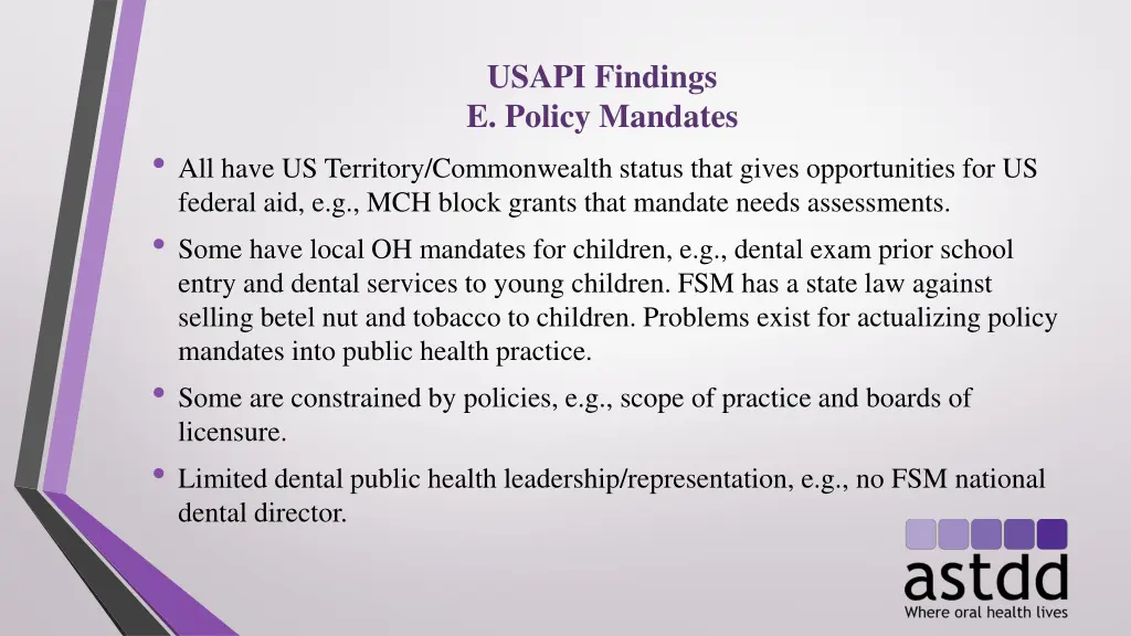 usapi findings e policy mandates