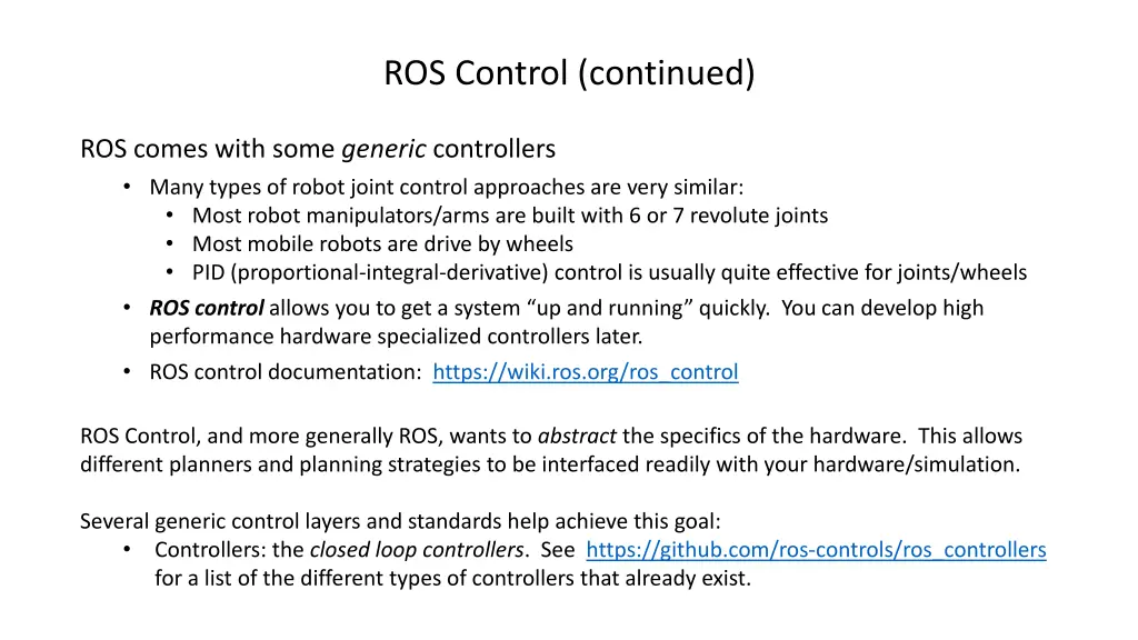 ros control continued