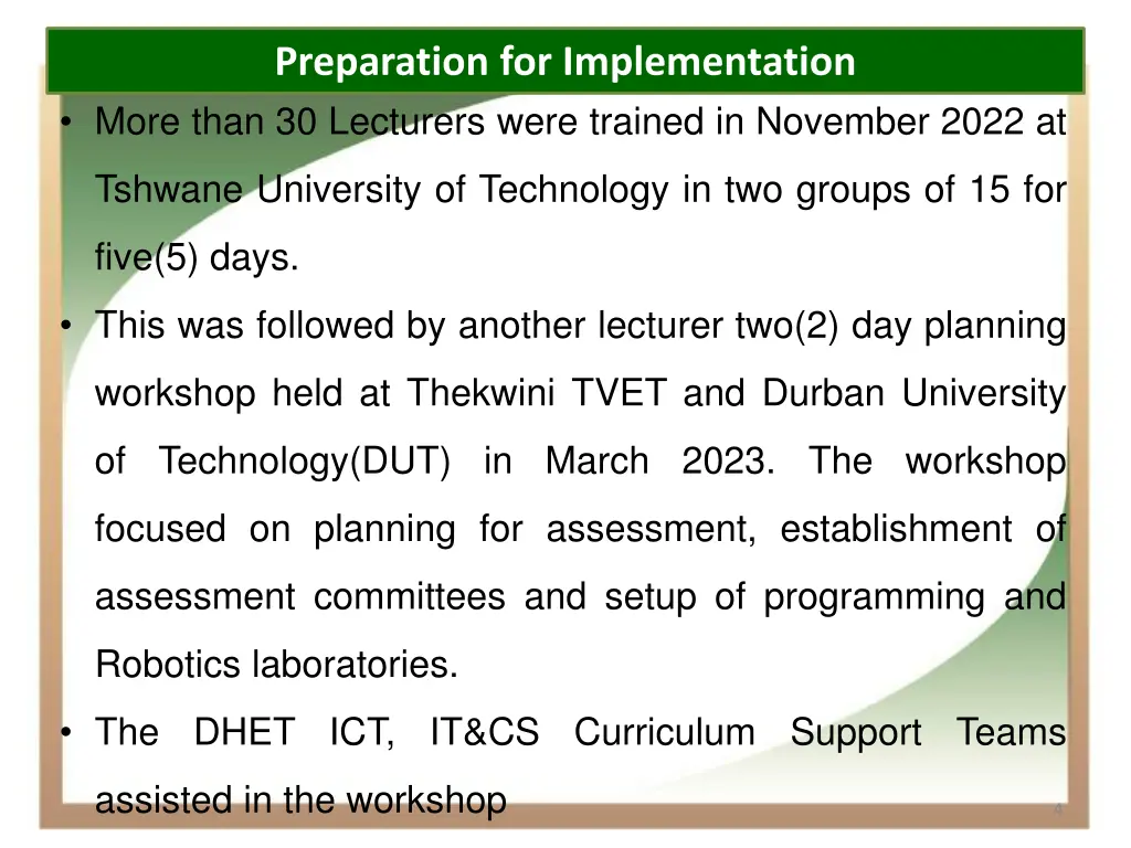 preparation for implementation more than