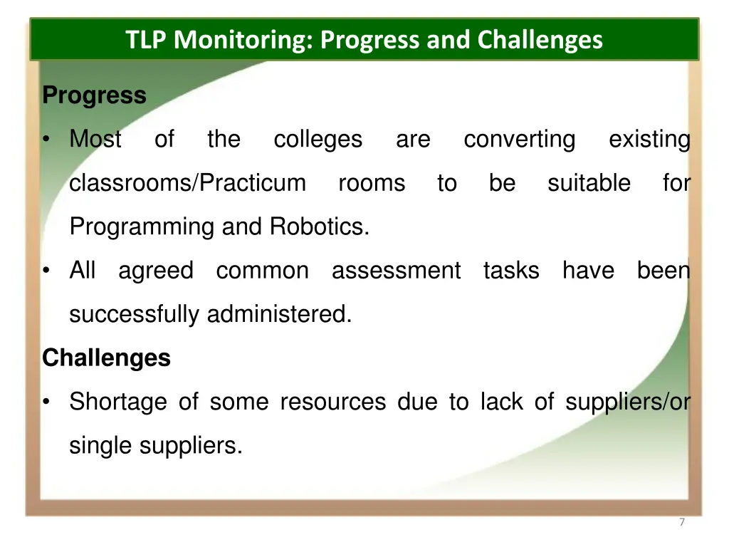 tlp monitoring progress and challenges 1