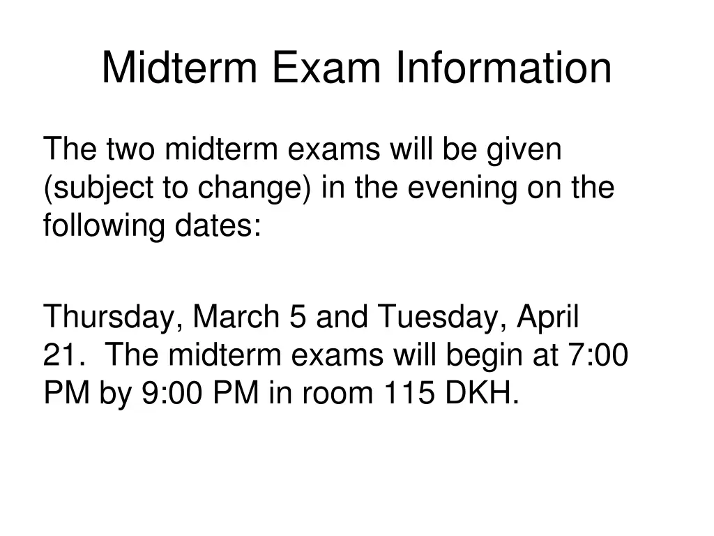 midterm exam information