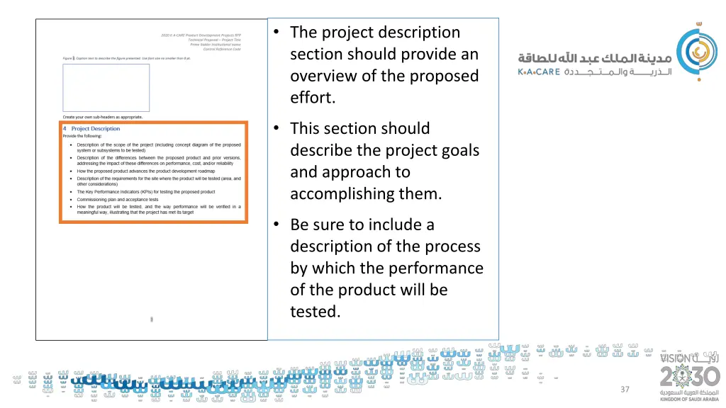 the project description section should provide 1