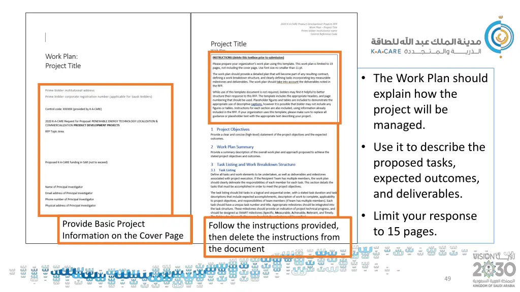 the work plan should explain how the project will