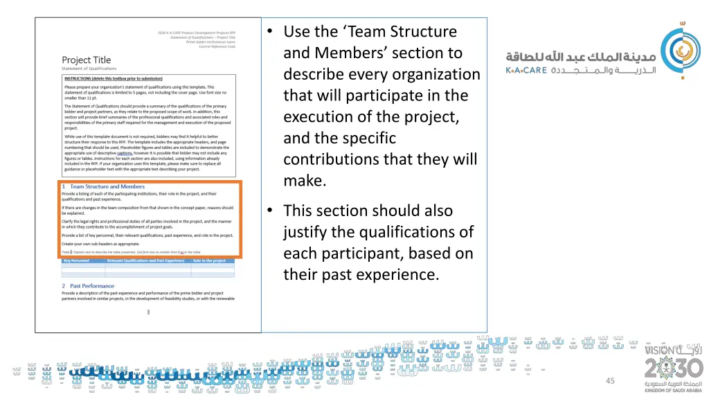 use the team structure and members section 1