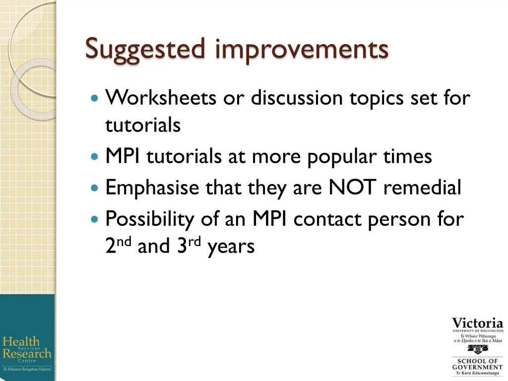 suggested improvements
