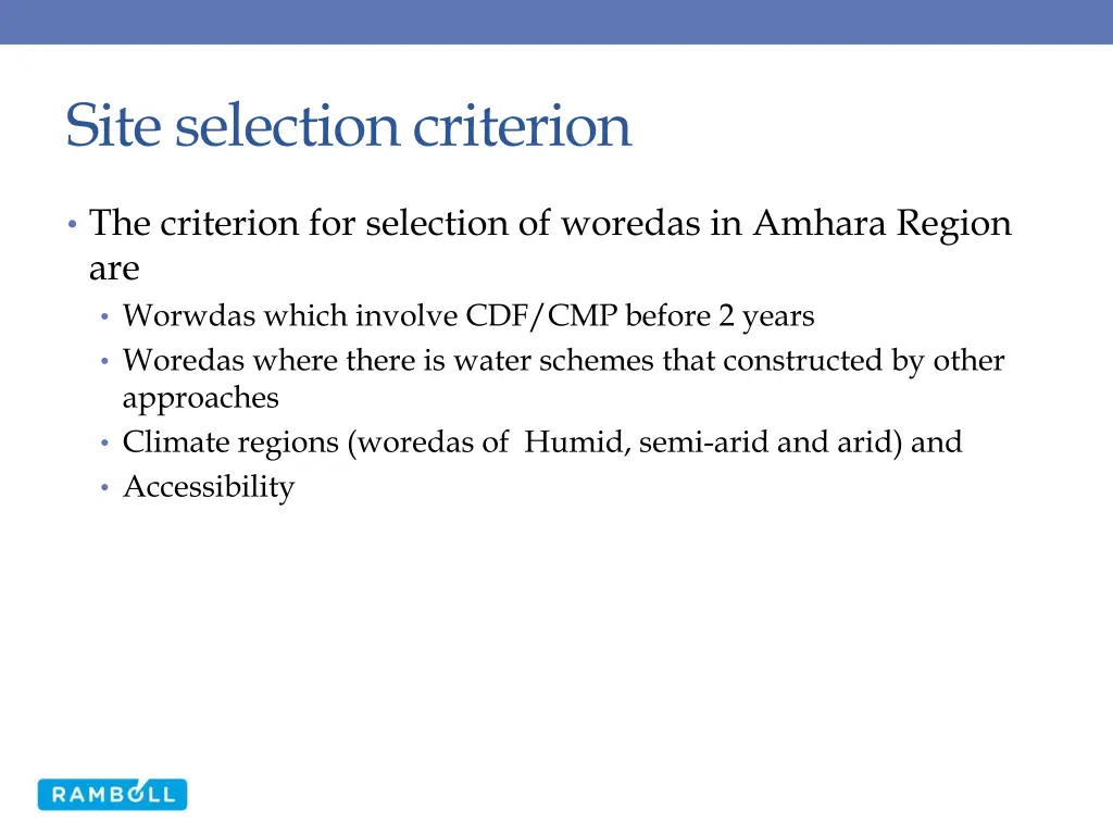 site selection criterion