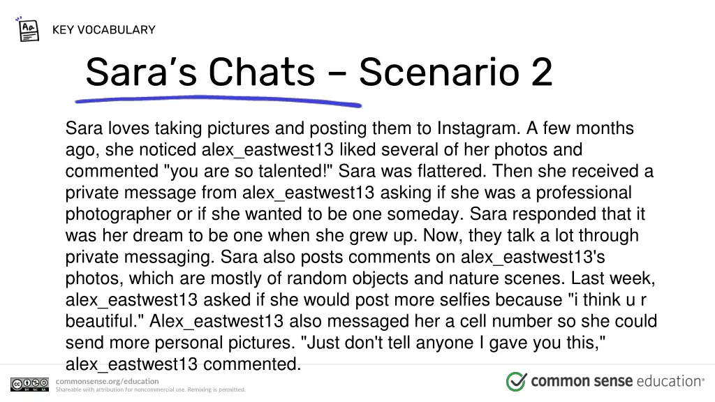 key vocabulary sara s chats scenario 2