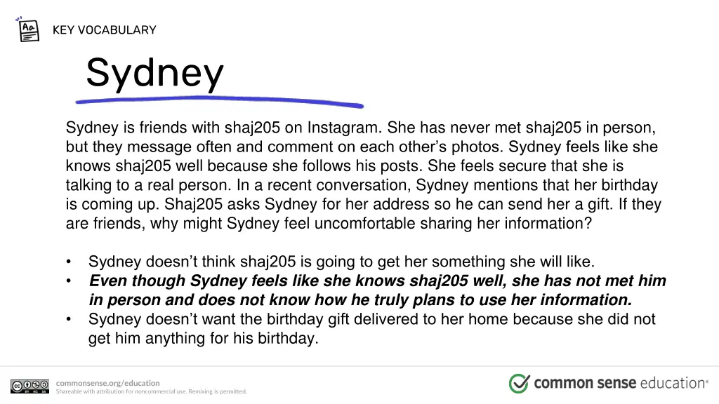 key vocabulary sydney 1