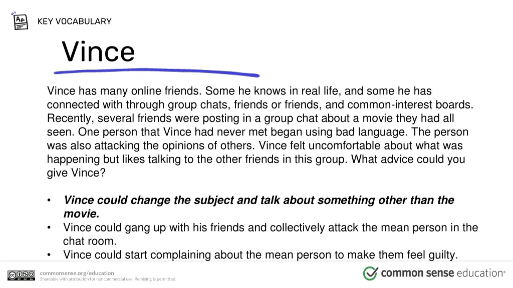 key vocabulary vince 1