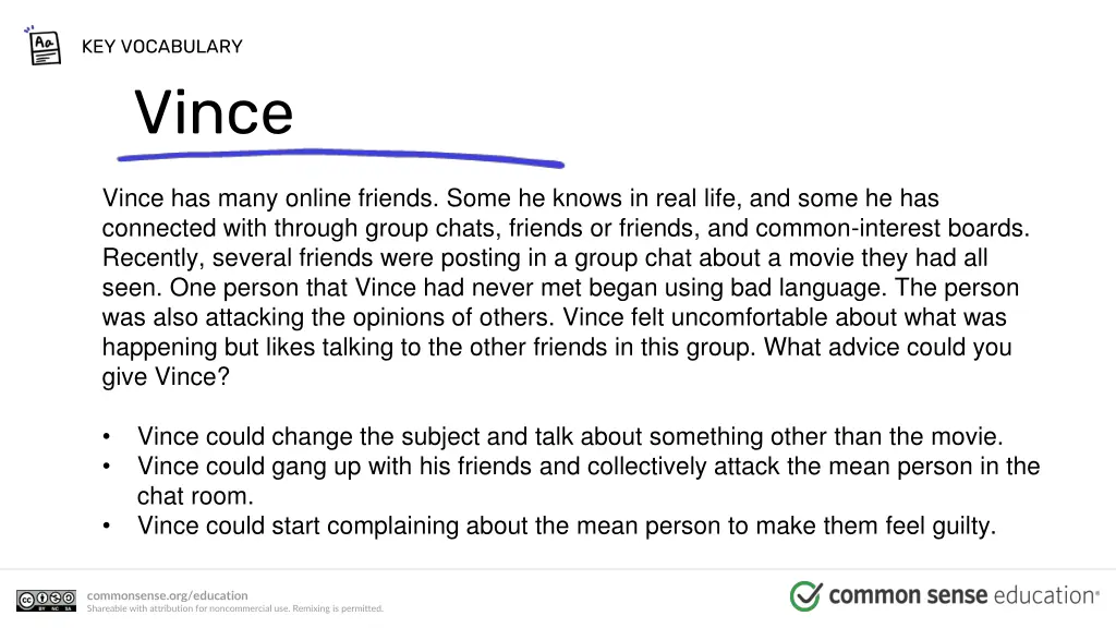 key vocabulary vince