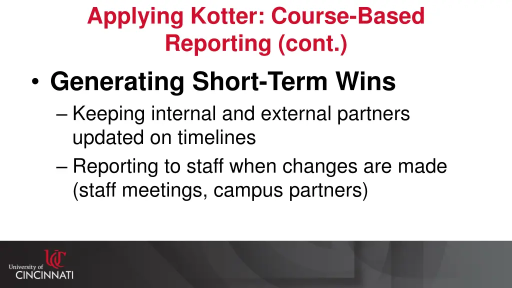 applying kotter course based reporting cont 1
