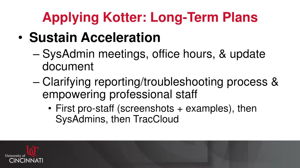 applying kotter long term plans sustain