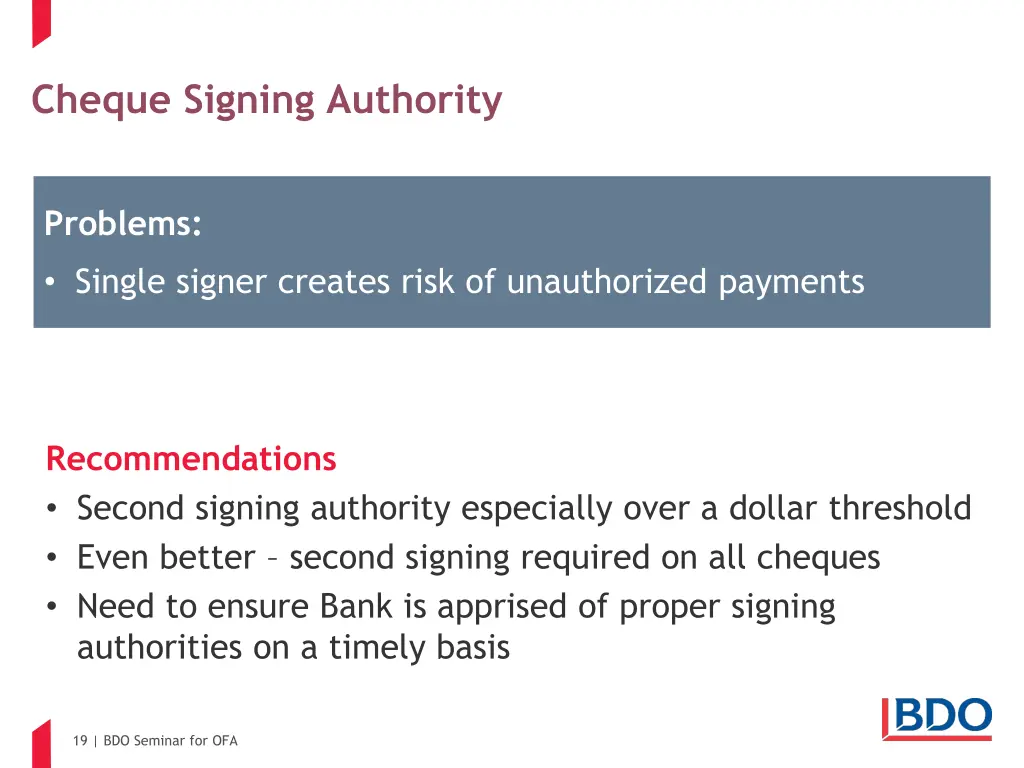 cheque signing authority