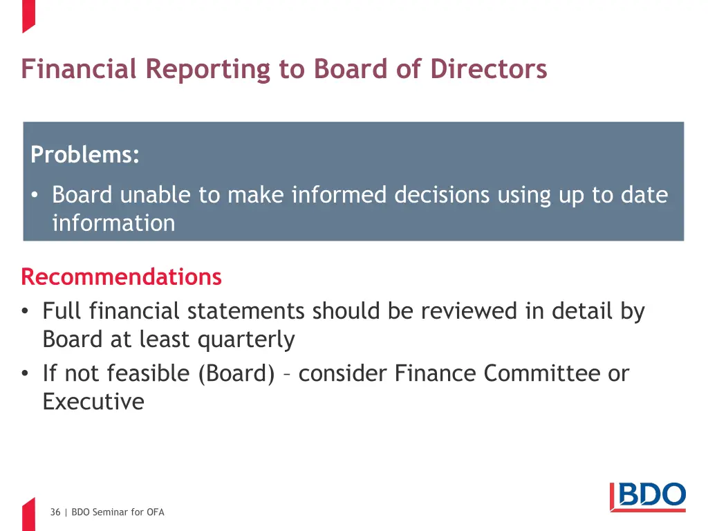 financial reporting to board of directors 1