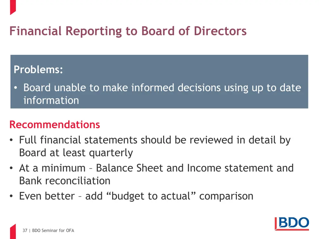 financial reporting to board of directors 2