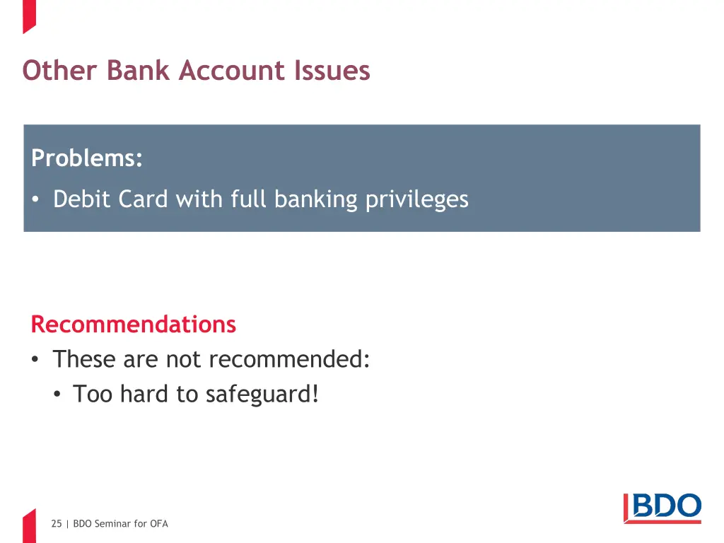 other bank account issues