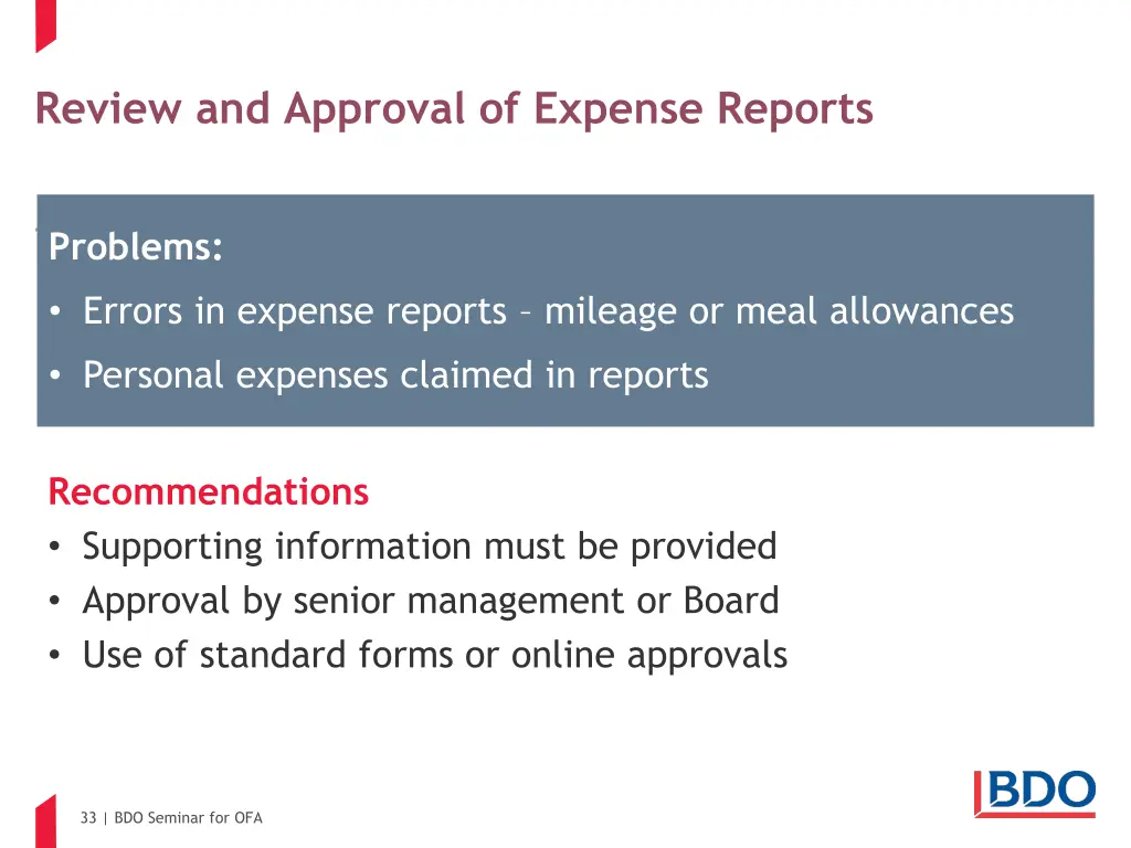 review and approval of expense reports