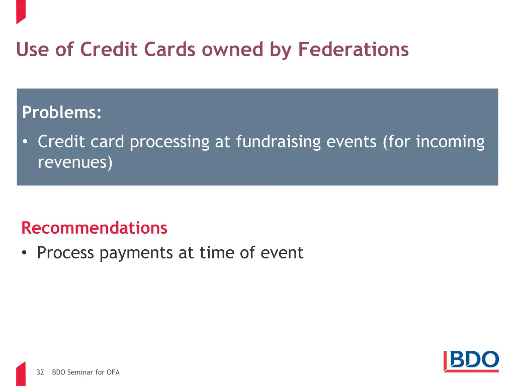 use of credit cards owned by federations