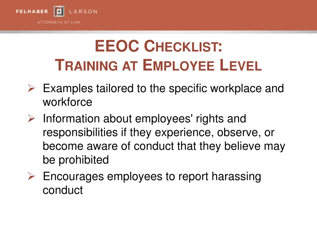 eeoc c hecklist t raining at e mployee l evel