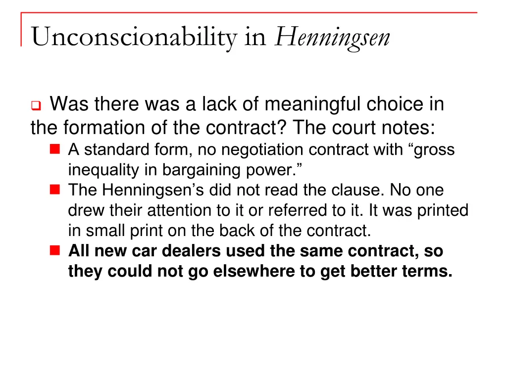 unconscionability in henningsen