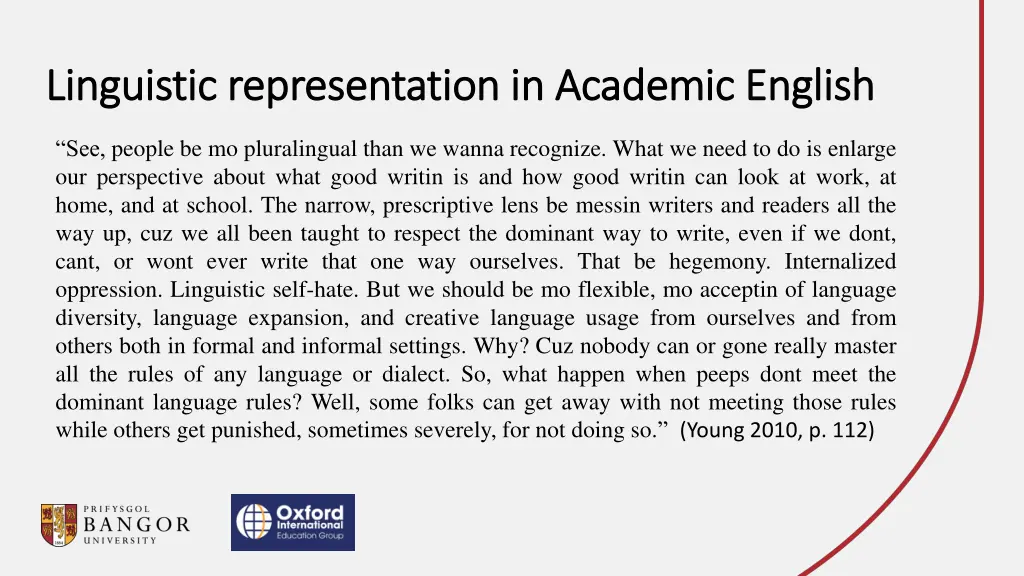 linguistic representation in academic english