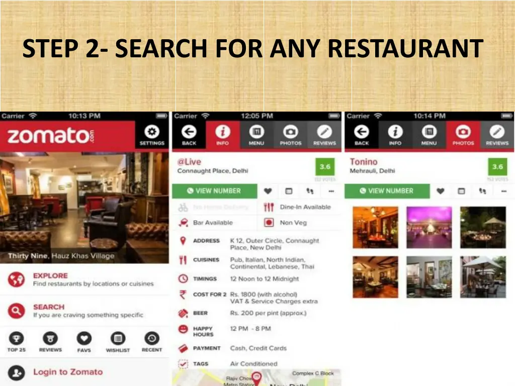 step 2 search for any restaurant