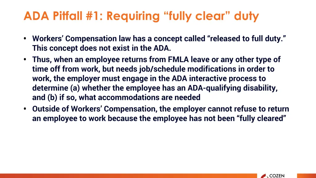 ada pitfall 1 requiring fully clear duty