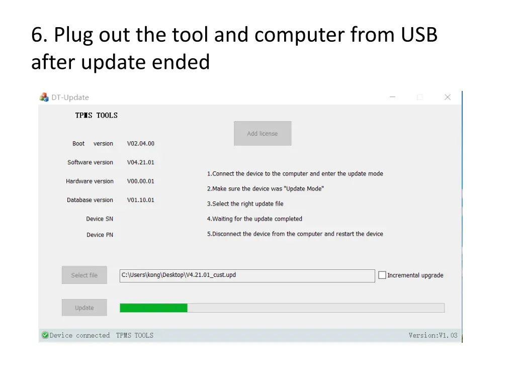 6 plug out the tool and computer from usb after