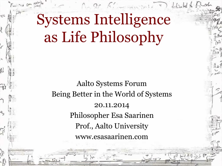 systems intelligence as life philosophy
